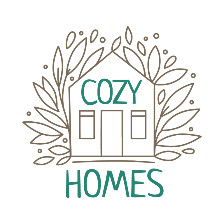 Logo von Cozy Homes mit einem stilisierten Haus und dekorativen Blättern , Cozyhomes Ferienimmobilien, Ferienwohnung Bad Arolsen, Ferienhaus Kellerwald, Ferienhaus Edersee, Ferienwohnung Arolsen